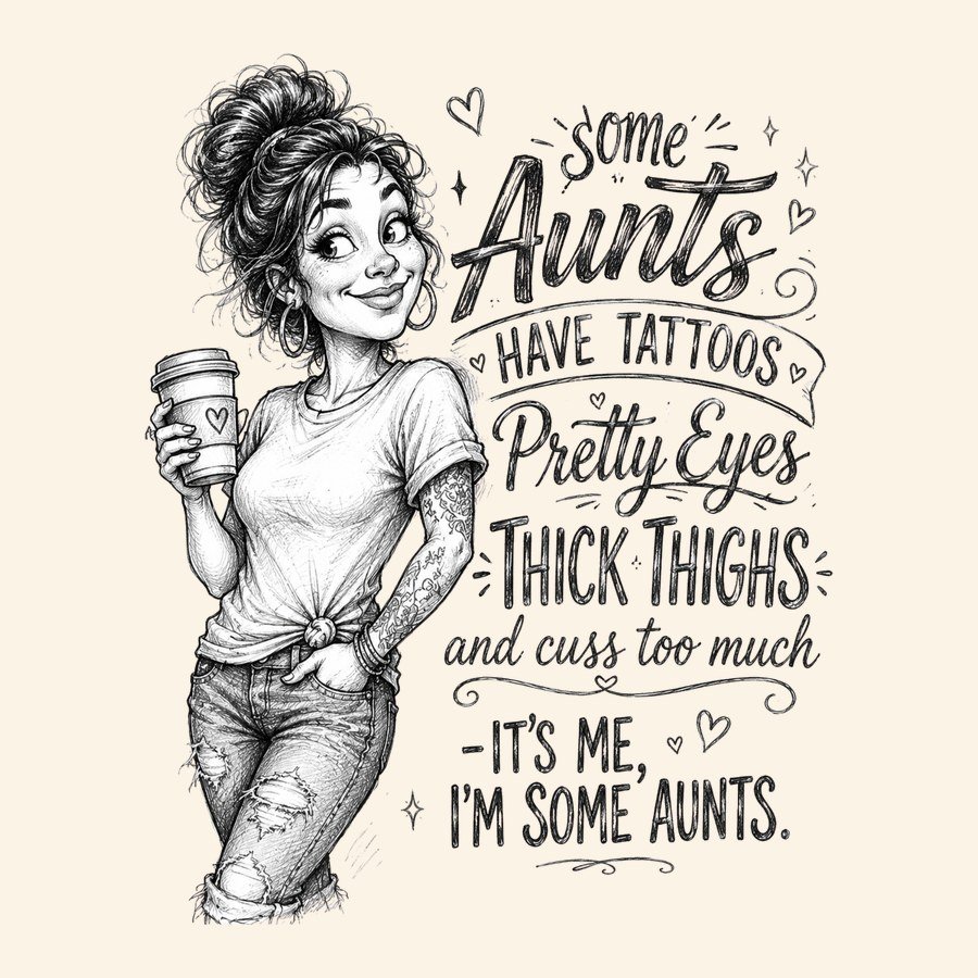 Some aunts have tattoos pretty eyes thick thighs t-shirt design with illustrated aunt