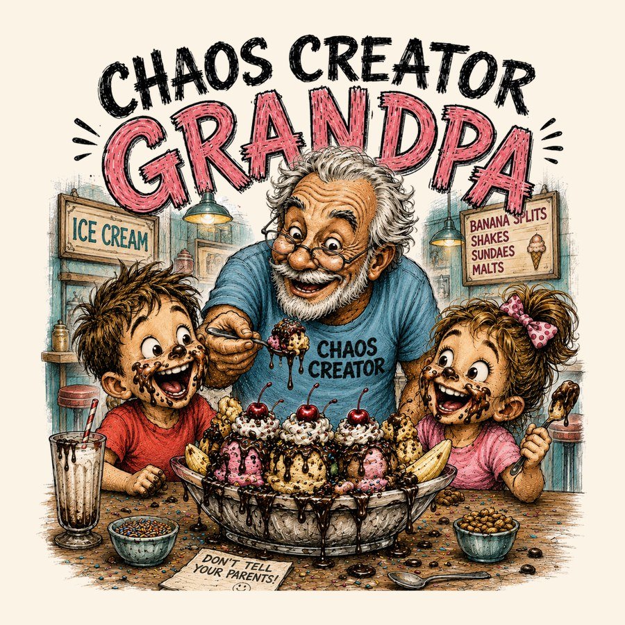 Chaos Creator Grandpa ice cream making memories and questionable decisions t-shirt design